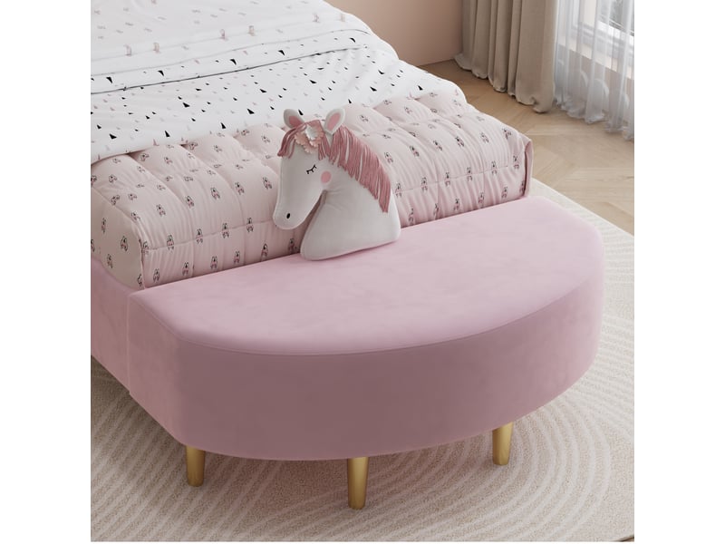  Lit simple enfant en velours rose avec banc de lit coordonné, 90x200cm  - Conforama E