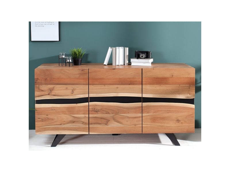  Buffet orkan 150 cm en bois massif d'acacia verni – 3 portes et 6 niches  - Conforama D