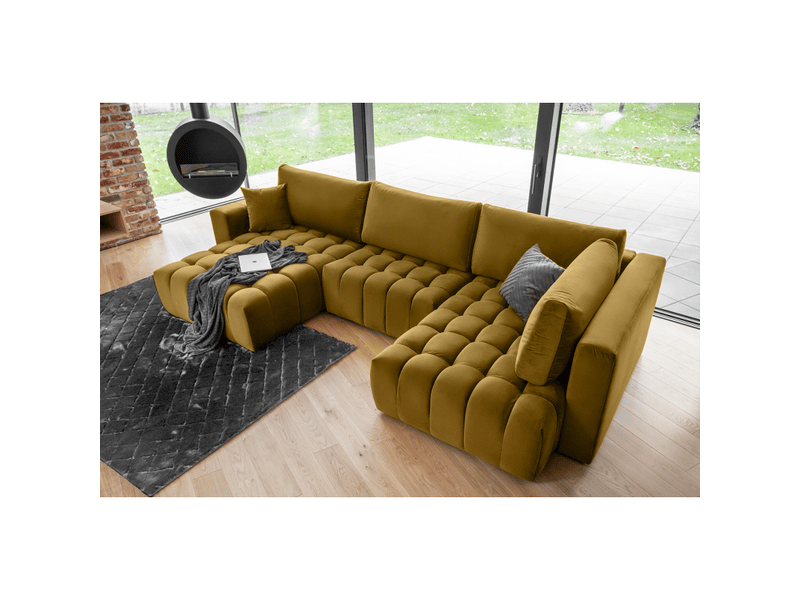  Canapé d'angle bonita convertible 6 places jaune tissu – gauche – 350x175cm  - Conforama B