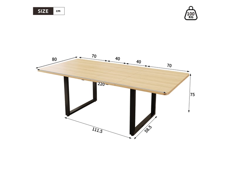  Table à manger extensible 6 à 10 places 220x80x75 cm en mdf coloris chêne  - Conforama E