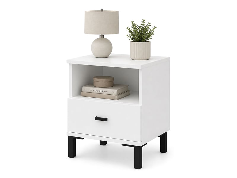 Commode de chevet jinja, un tiroir, 39x35x45h cm blanc mat Jinja - Conforama A