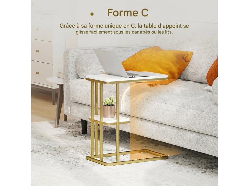  Table d'appoint en c 2 niveaux effet marbre blanc et acier doré 50 x 30 x 57,5 cm  - Conforama D