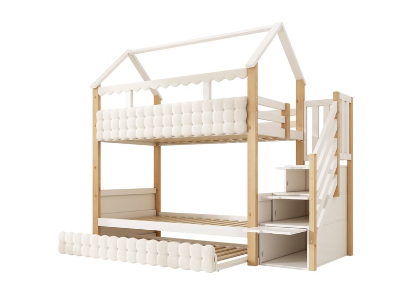  Lit superposé cabane 90x200 cm, lit gigogne 90x190, escalier rangement et bouclette IKSETERA TRADING LTD - Conforama W