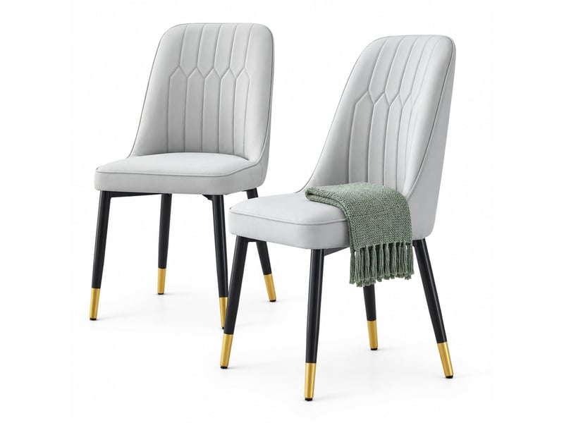  Lot de 2 chaises de salle à manger 40x40x89 cm, design moderne, chaise cuisine, assise rembourrée, métal et pu, gris clair+noir  - Conforama A