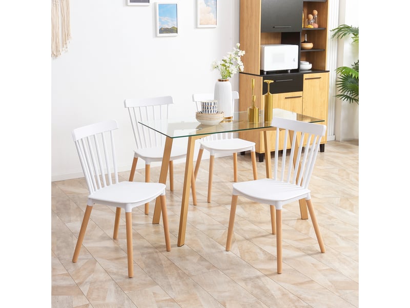  Lot de 4 chaises style scandinave dossier haut assise en polypropylène pieds en hêtre 48 x 52,5 x 83 cm blanc  - Conforama C