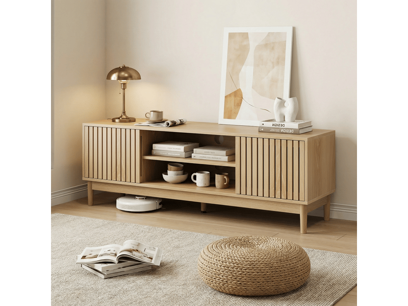  Meuble tv design latte effet chêne 2 portes 140x39x48cm  - Conforama C