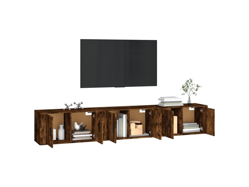  Lot de 3 meuble tv mural, meuble tv suspendu chêne fumé 80x34,5x40 cm  - Conforama C