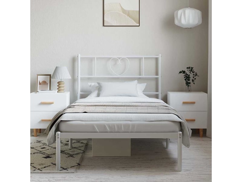  Lit simple- lit adulte -  cadre de lit métal sans matelas et tête de lit blanc 100x200 cm  - Conforama C