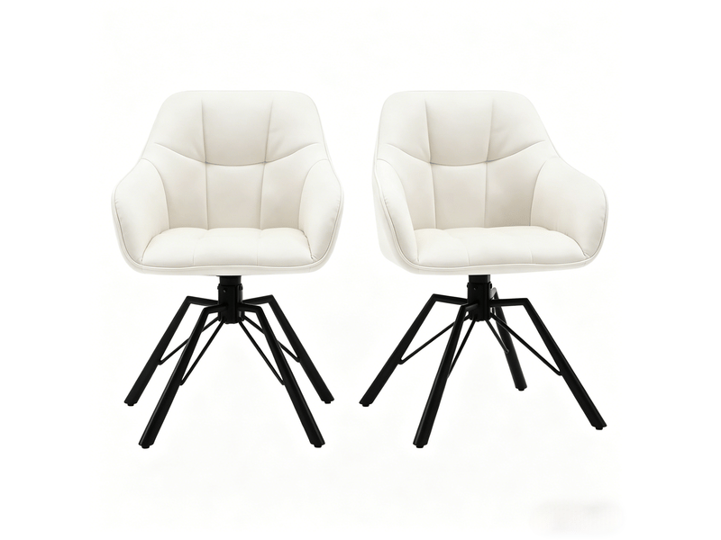  Lot de 2 chaises de salle à manger pivotantes à 360° avec accoudoirs et dossier rembourré en velours blanc crème  - Conforama A