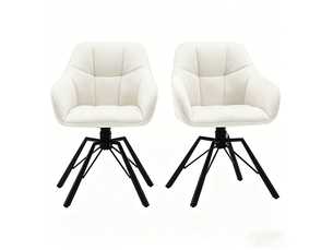 Lot de 2 chaises de salle à manger pivotantes à 360° avec accoudoirs et dossier rembourré en velours blanc crème