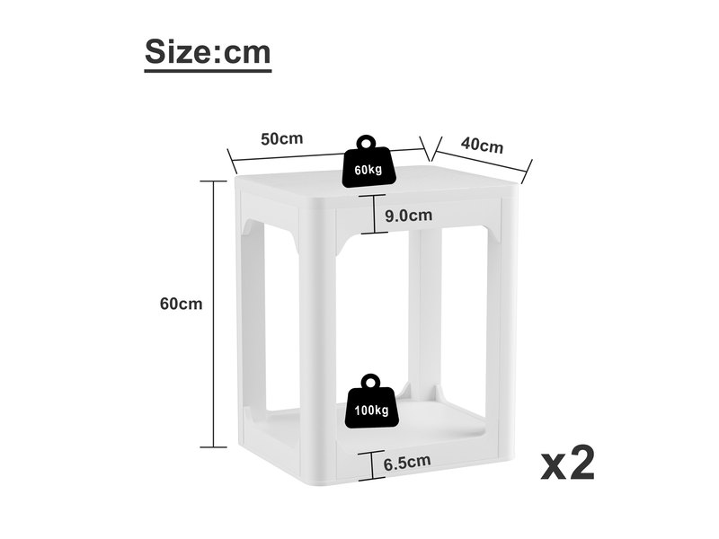  Table de chevet lot de 2 avec 2 niveaux de rangement, bords arrondis, style épuré, en mdf blanc pour chambre et salon  - Conforama E