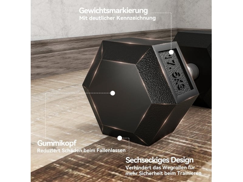  Lot de 2 haltères hexagonaux 35 kg noir et argent en métal, prise antidérapante pour exercices  - Conforama B