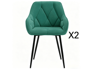 Chaise de salle à manger, lot de 2 avec dossier ergonomique, accoudoirs et patins réglables en velours turquoise