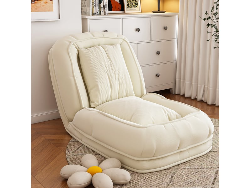  Canapé pliable 80x22x87 cm, avec 5 positions réglables, à usage multifonction, structure en métal, couleur blanc cassé  - Conforama B
