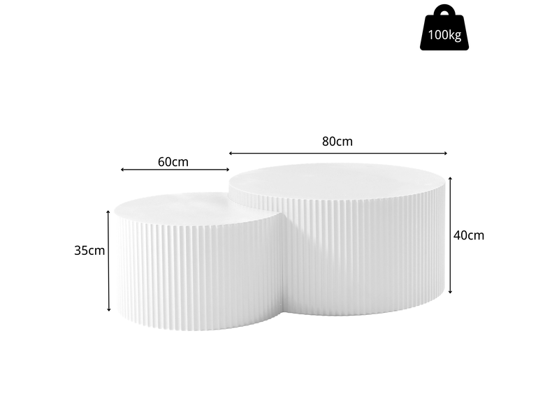  Tables basses gigognes tcqpz lot de 2 rondes ø80 cm mdf blanc mat relief ondulé  - Conforama C