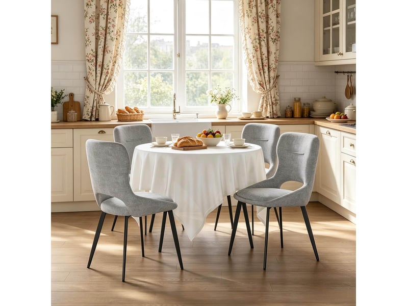  Lot de 4 chaises de salle à manger en chenille grise avec accoudoirs, 43 x 40 x 86 cm  - Conforama D