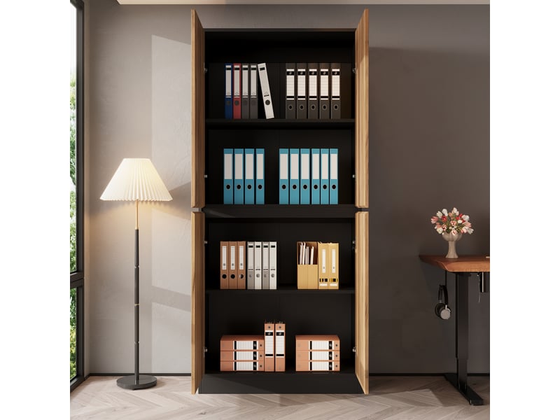  Armoire de rangement 80 x 35 x 180 cm en bois noir et chêne, étagères réglables, bibliothèque et rangement pour bureau, salon et entrée  - Conforama D