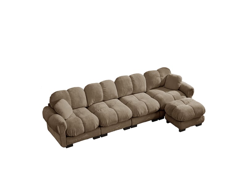  Canapé d’angle modulable 4 places avec ottomane mobile - lpospi - dossier ergonomique chenille marron  - Conforama A