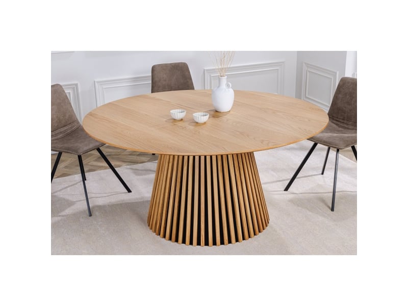  Table kanova 140 cm – plateau rond en chêne clair et pied central design – style contemporain  - Conforama B