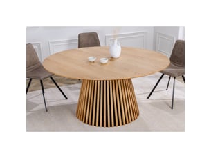 Table kanova 140 cm – plateau rond en chêne clair et pied central design – style contemporain