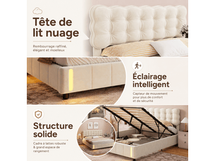 Lit avec rangement 140x190 cm YELENARO coloris beige