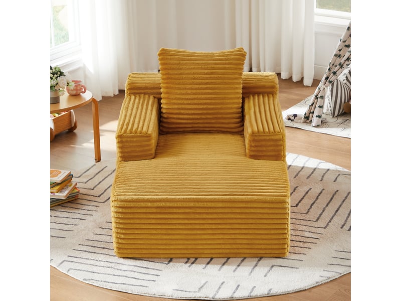 Méridienne convertible en velours côtelé jaune, mousse haute densité et ressorts ensachés IKSETERA TRADING LTD - Conforama D