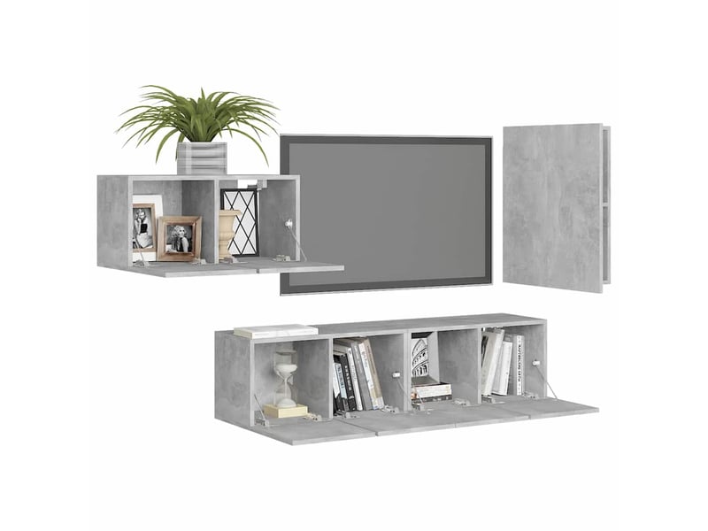  Ensemble de meubles tv 4 pcs gris béton bois d'ingénierie shl72608  - Conforama C
