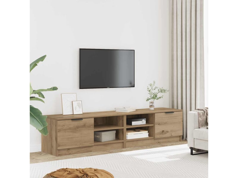  Lot de 2 meuble tv bas salon chêne artisanal 80x35x36,5cm bois d'ingénierie  - Conforama B