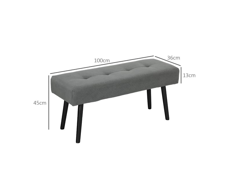 Banquette rembourrée 100 x 36 x 45 cm gris, velours côtelé polyester, pieds acier, assise polyvalente  - Conforama C