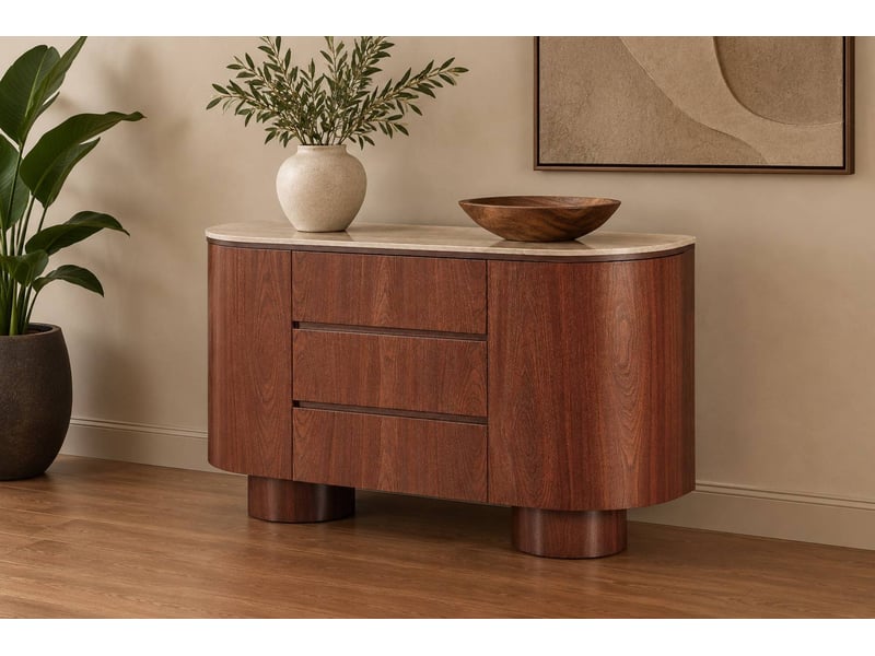  Buffet 2 portes y 3 tiroirs panneau de fibres de bois composite noyer céramique  - Conforama B