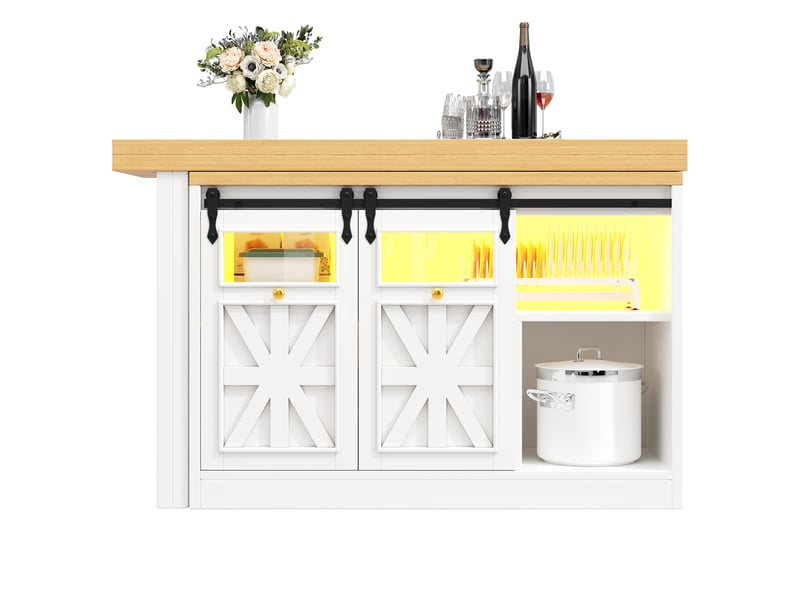 Table à manger pivotante 360° avec rangement, éclairage rgb intelligent, blanche - Conforama E