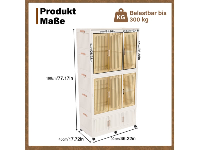  Armoire modulable pliable en pp beige, 9 portes magnétiques, 2 penderies, 7 rangements et 6 roulettes  - Conforama C
