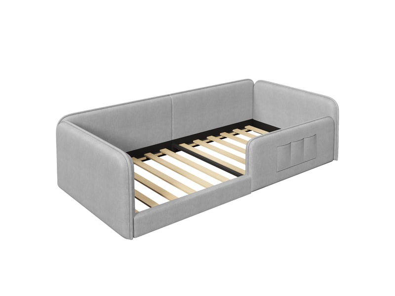  Lit surélevé pour enfant 90 x 200, avec housse en lin doux, rembourrage en mousse, barrières de sécurité sur tout le pourtour,gris  - Conforama R
