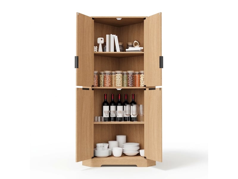  Buffet de cuisine d'angle naturel 60x60x172 cm avec 4 portes et étagères réglables  - Conforama A