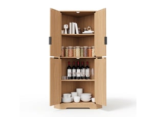 Buffet de cuisine d'angle naturel 60x60x172 cm avec 4 portes et étagères réglables
