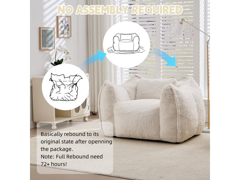  Pouf fauteuil en tissu,fausse fourrure, beige  - Conforama D