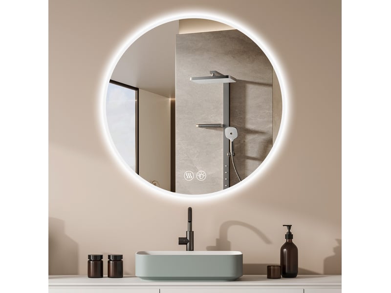  Miroir salle de bain rond led 70x70 cm antibuée à lumière 3 couleurs, argenté  - Conforama B