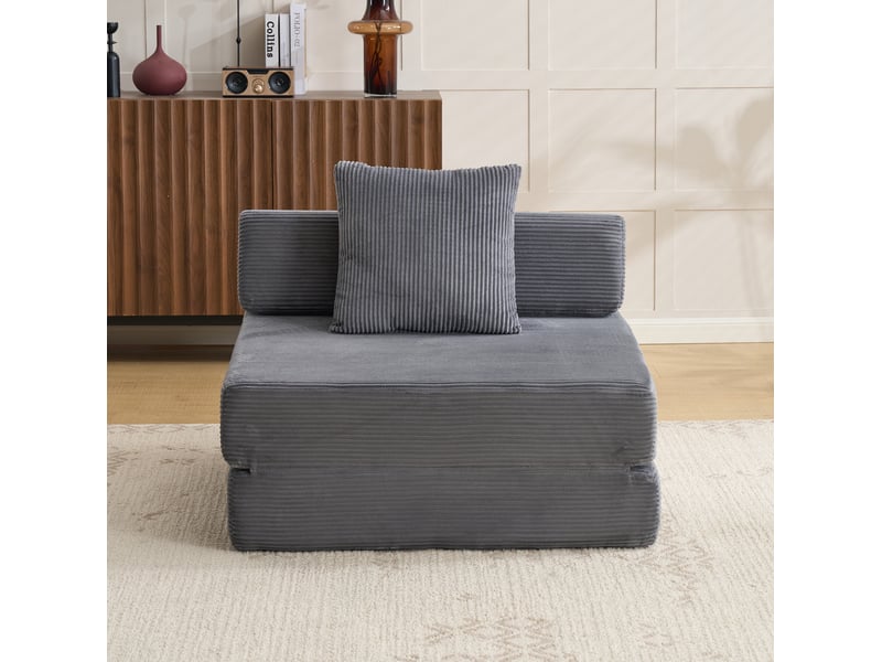  Canapé de sol convertible 92,5x92,5x60 cm velours côtelé gris foncé  - Conforama C