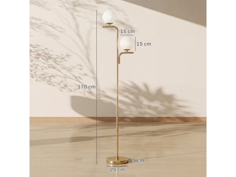  Lampadaire double pour le salon, lampadaire à 3 températures de couleur, abat-jour en verre, doré  - Conforama E