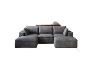 Canapé nuage en velours côtelé gris, 260 cm, double couche, revêtement amovible, sans montage
