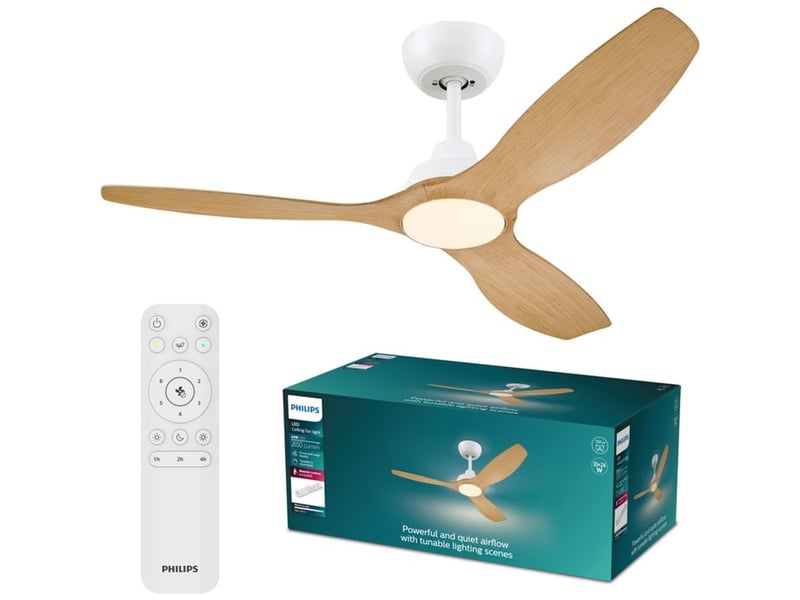  Philips olas 35 ventilateur plafond 132 cm led integree 24 w commande rf blanc 929004750201 - Conforama A