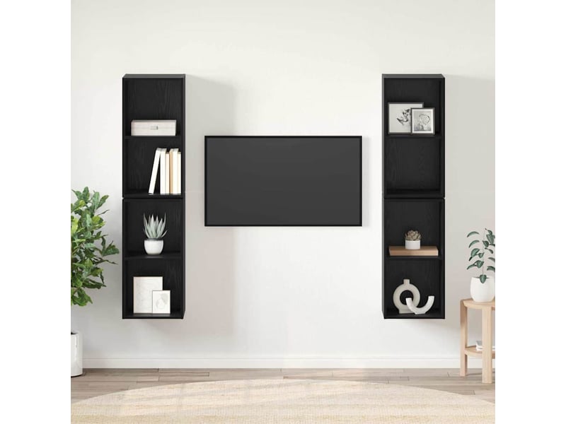  Ensemble meuble tv - banc tv - meuble de rangement 4 pcs chêne noir bois d'ingénierie  - Conforama B