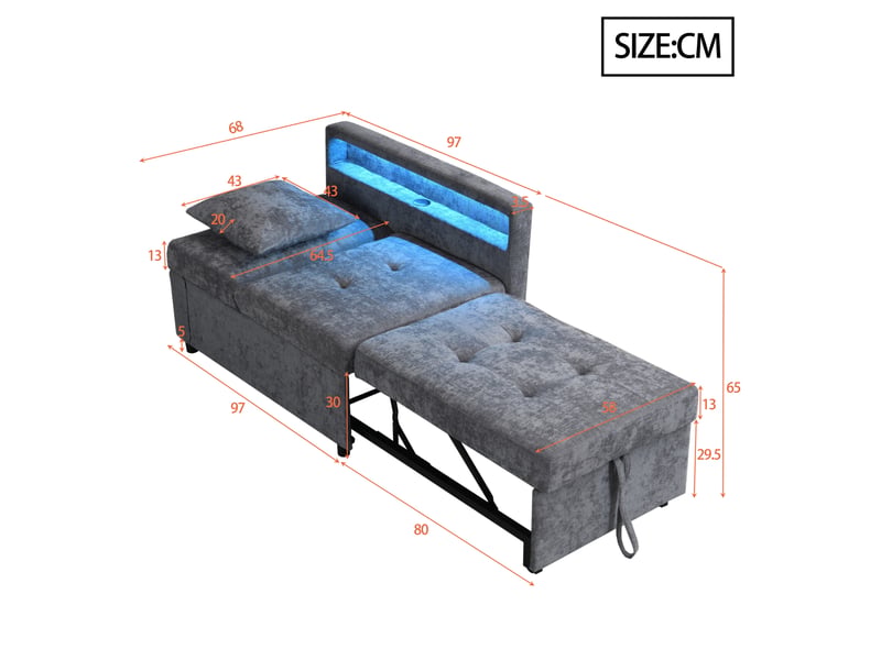  Canapé convertible, canapé-lit : dossier réglable, éclairage led, port usb, avec accoudoirs  - Conforama B