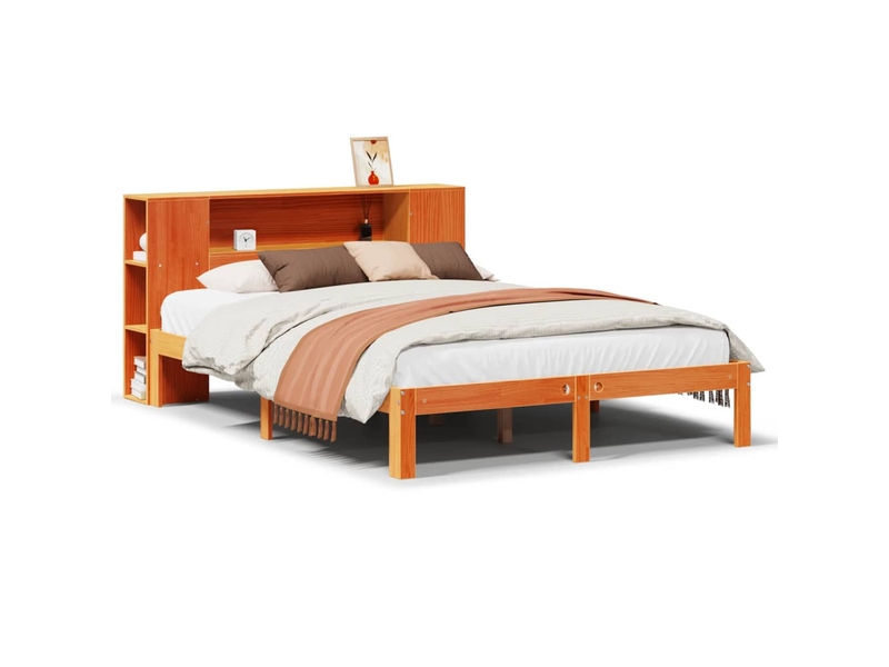  Lit adulte, lit double, lit bibliothèque sans matelas marron 140x190cm pin massif cf17989  - Conforama A