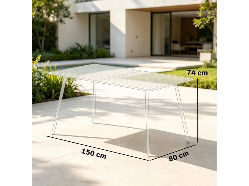  Table de jardin rectangulaire grise 6 personnes en acier, 150x80x74 cm, idéale pour terrasse et repas dehors  - Conforama C