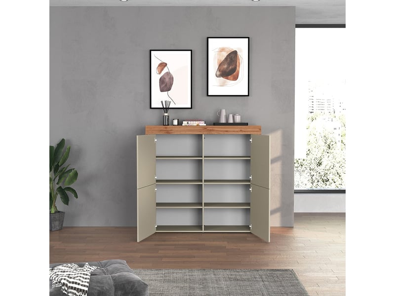  Buffet de salon moderne chronos avec 4 portes et 8 étagères - gris tourterelle  - Conforama E