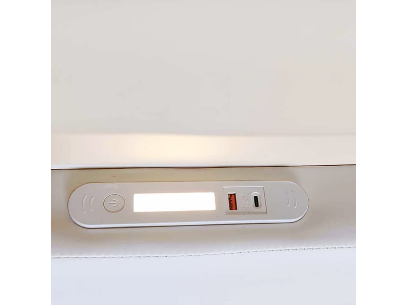 Modenvie lit enfant capitonné 90x200 cm - ports usb, veilleuse led, rangement - sans matelas - blanc  - Conforama E