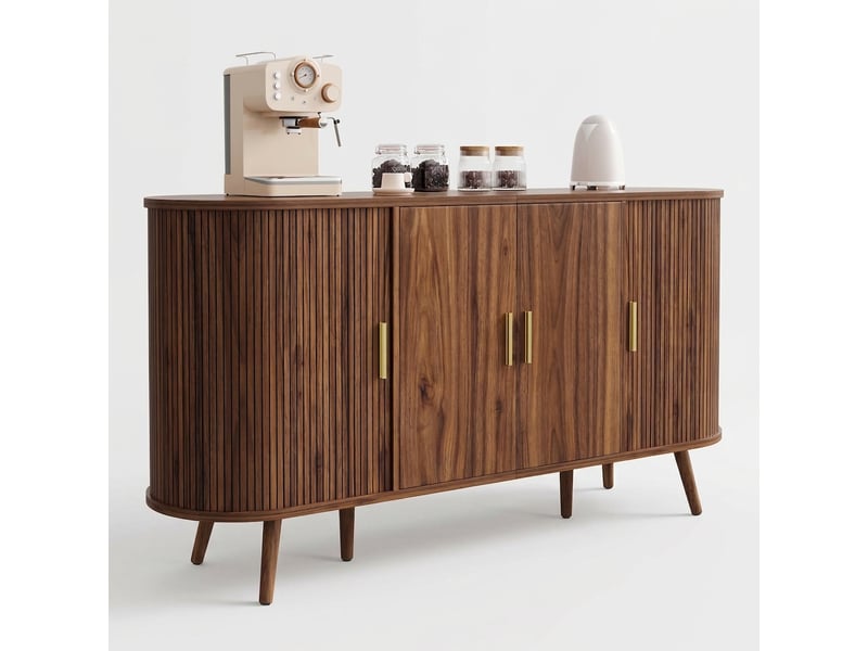  Buffet noyer 150 cm avec portes coulissantes, meuble de rangement salle à manger  - Conforama A