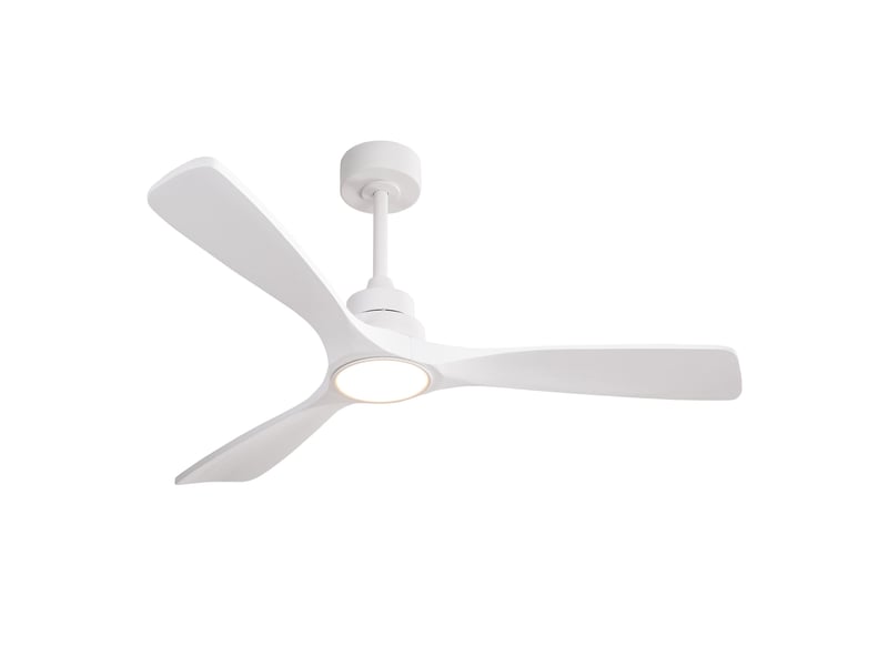 Ventilateur de plafond 52 pouces avec led 3cct, télécommande, moteur dc réversible, bois et métal blanc