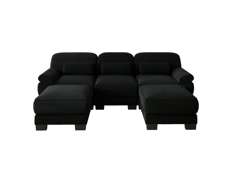  Canapé modulable en u modenvie 3 places avec 2 poufs, assise profonde, velours côtelé noir, 265 x 161 x 94 cm  - Conforama A